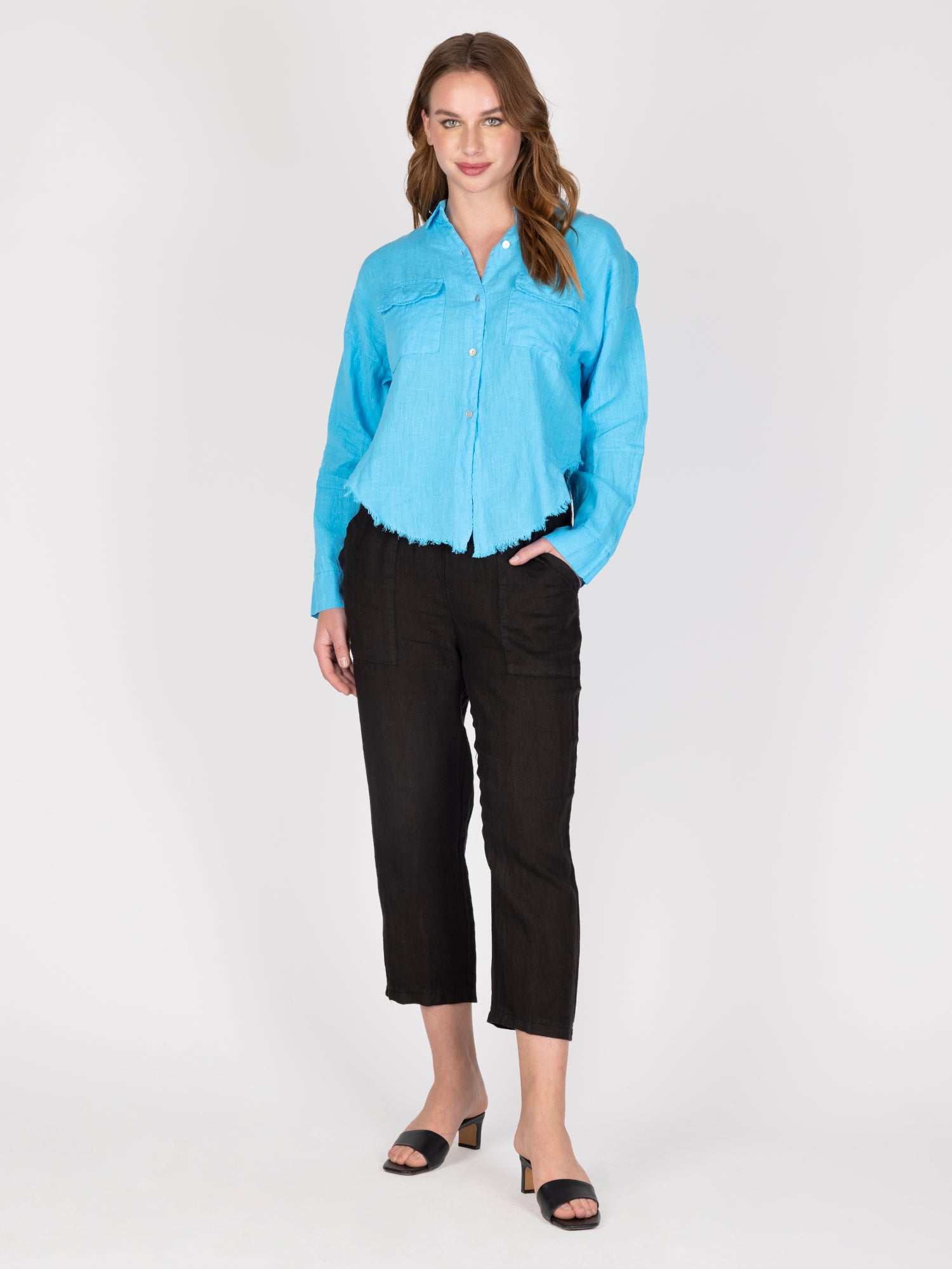 Blusa Lino Turquesa Leidiro