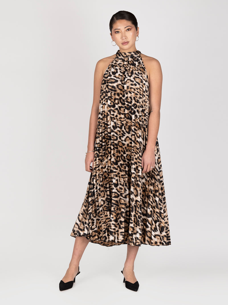 Vestido Leopardo Plisado Leidiro